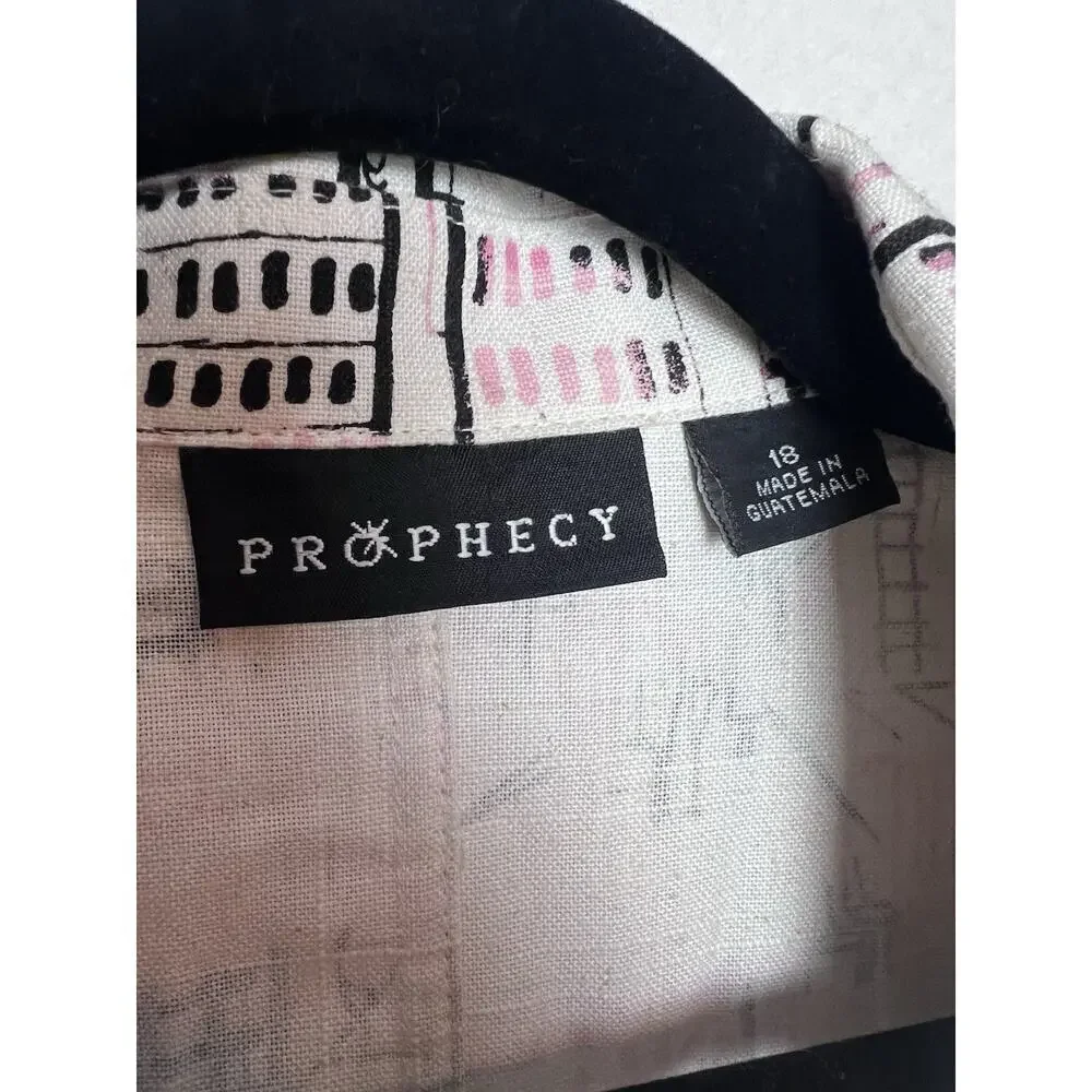 Prophecy Women's Short Sleeve Blazer Size 18 Shoulder Pads City Scape Pattern